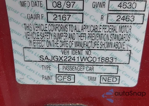 1998 Jaguar Xk8 from USA, damaged, VIN SAJGX2241WC018831